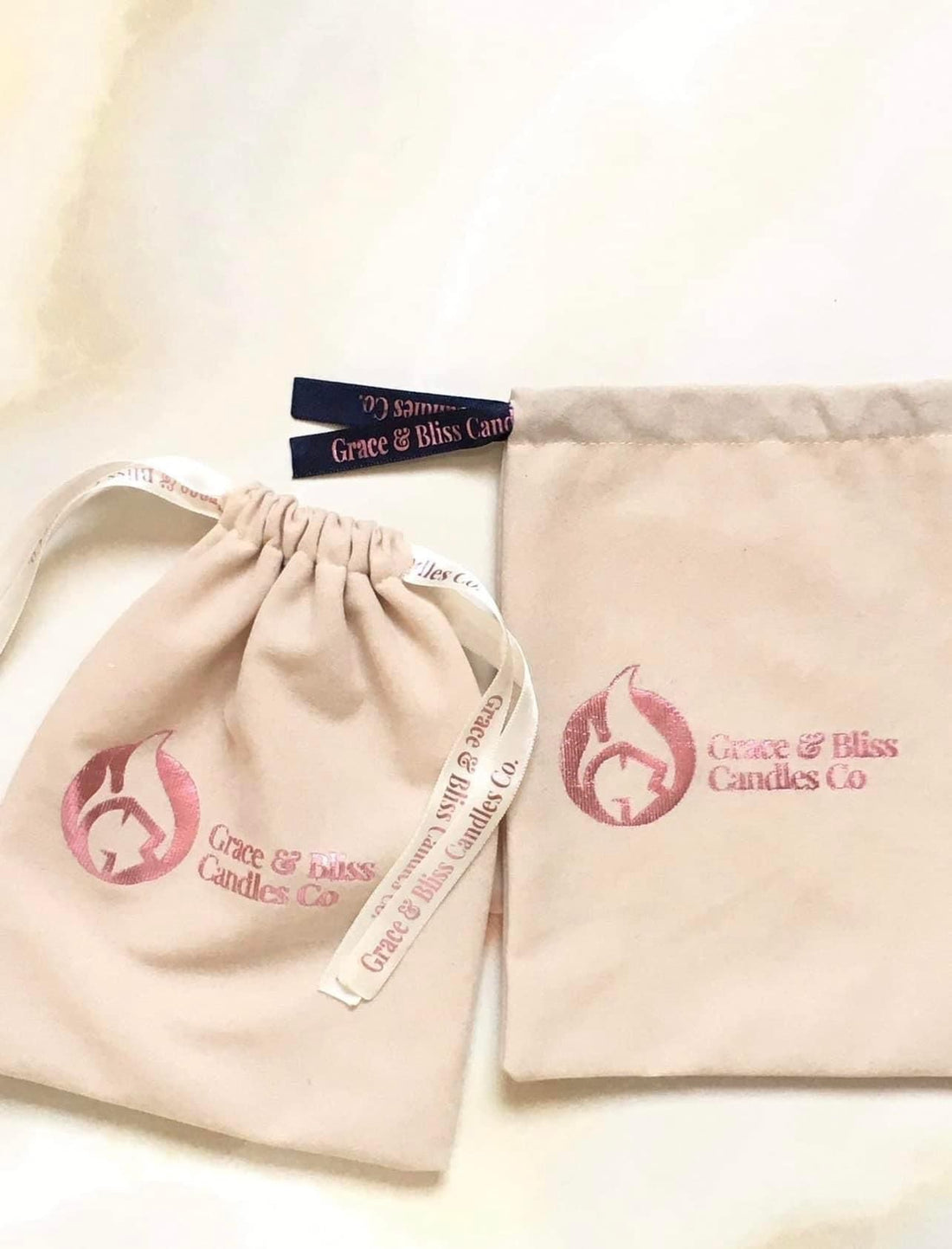 Premium custom drawstring bags - Grace & Bliss Candles Co.,LLC.